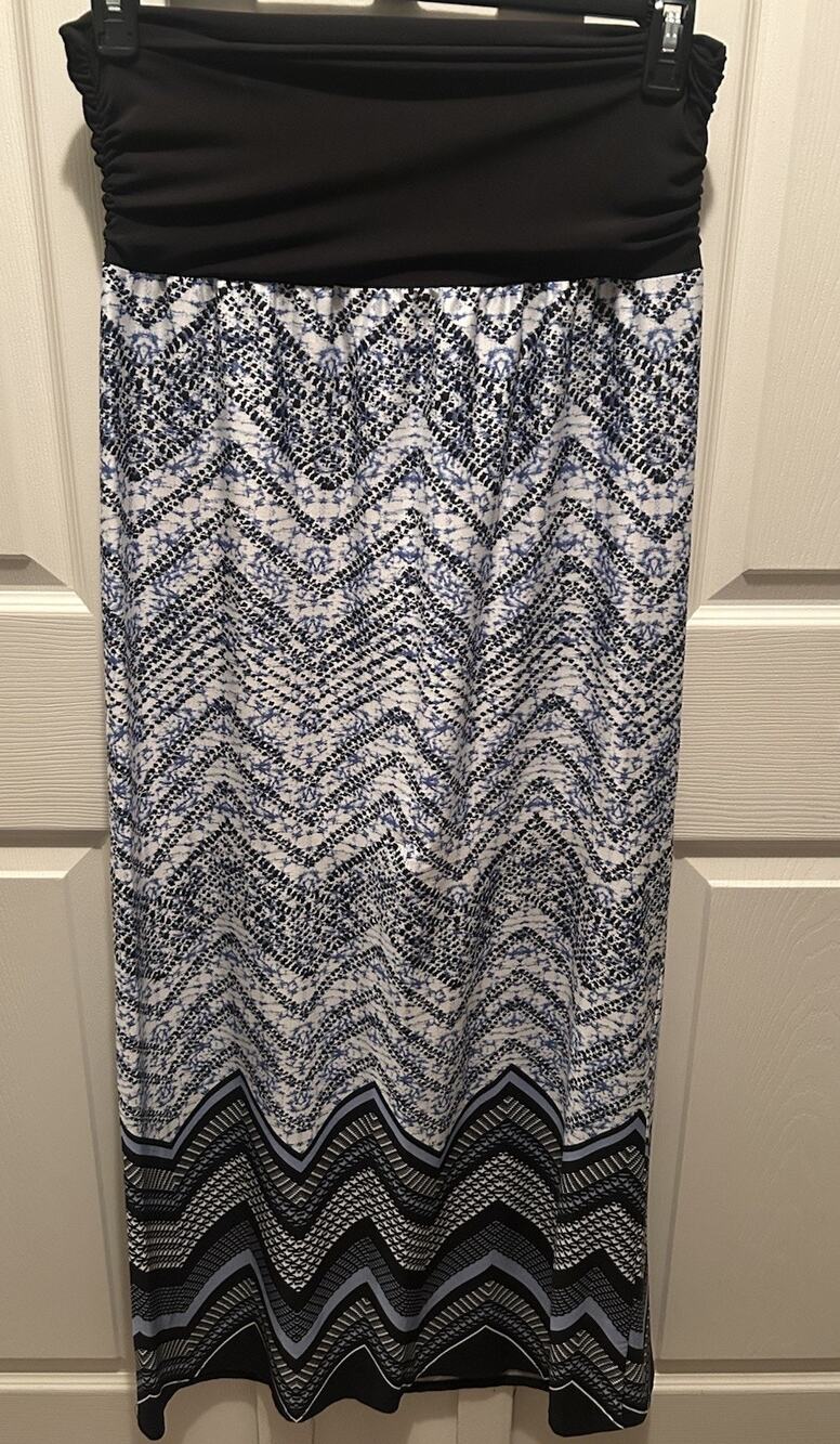 Apt. 9 Chevron Print Maxi Skirt in Blue Black & White Sz L